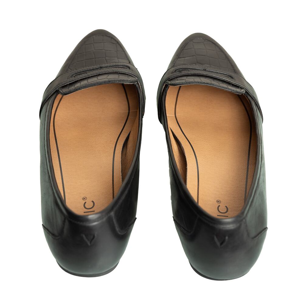 Women's Black Leather Croc Embossed Vionic Savannah Slip-On Flat Shoes - Size 9 - Picture 9 of 12